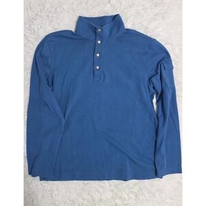 Banana Republic Sweater Mens Large‎ Blue Cotton Snap Button Mock Neck Pullover